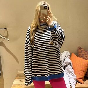 Free People Classic Stripped Oversized Crewneck